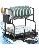 Сушилник за чинии на 2 нива с улей за мивка черен